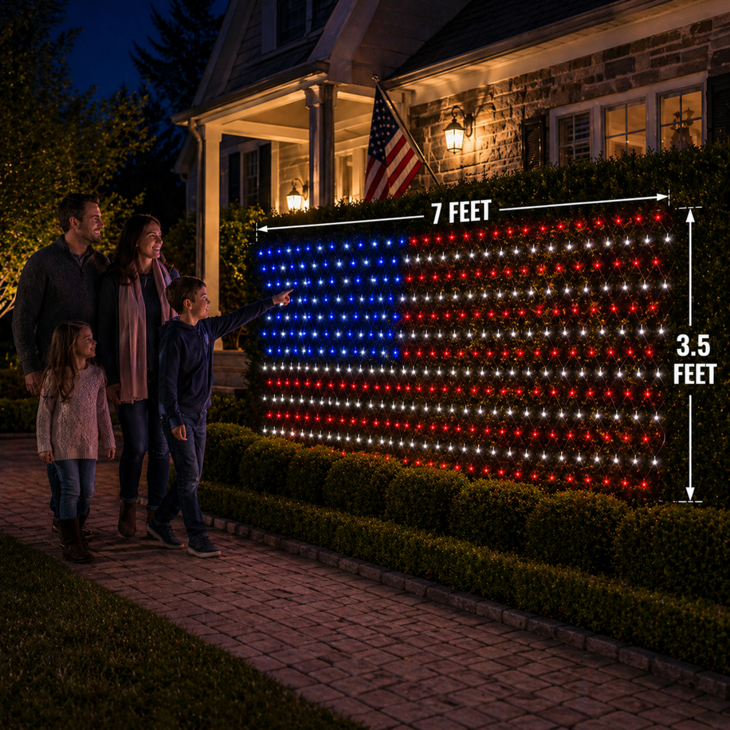 USA Flag LED Net Lights 84"x 42" Transparent Wire